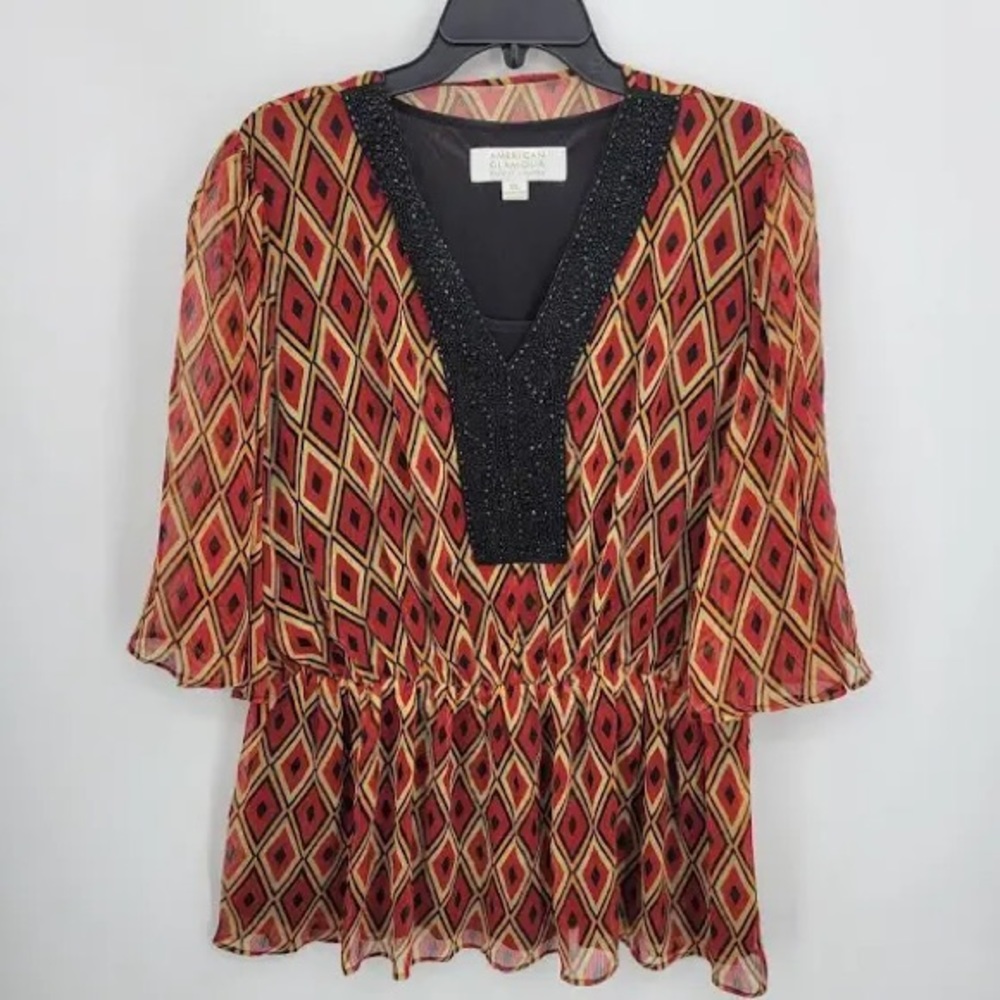 Badgley Mischka American Glamour Beaded Blouse Small